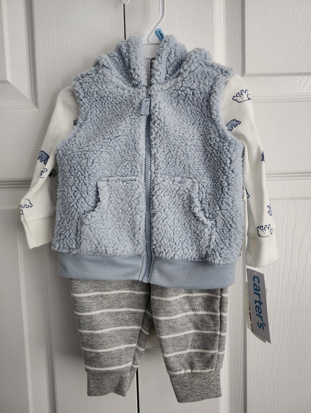 Carter's Light Blue Sherpa Hooded Vest Outfit